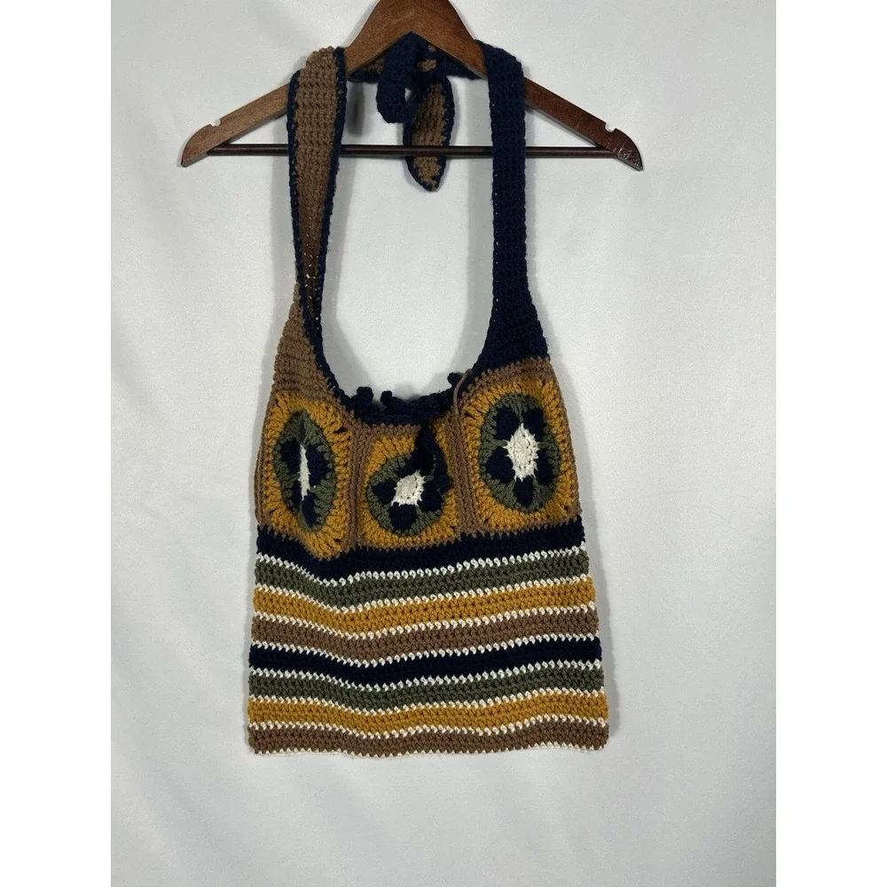 Hand Knit Crochet Large Hobo Bag Boho Hippie Festival Coachella Indie Earthy Y2K